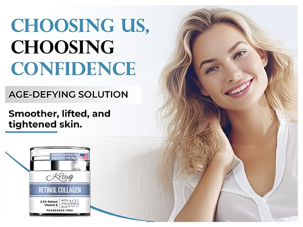 Retinol Cream for Face, Anti Aging Cream - Vitamin E, B5 & Hyaluronic Acid for Skin Care, Anti Wrinkle Face Cream with Collagen for Women/Men, Day-Night Face Moisturizer for Woman, Collagen Cream1.7oz